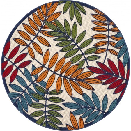 Palacedesigns 5 ft. Round Multi Color Leaves Indoor & Outdoor Area Rug - Beige PA3663921